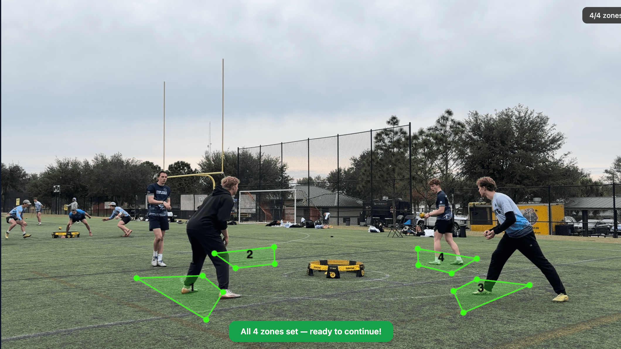 Finished zone setup with all four trapezoids drawn, labeled 1–4