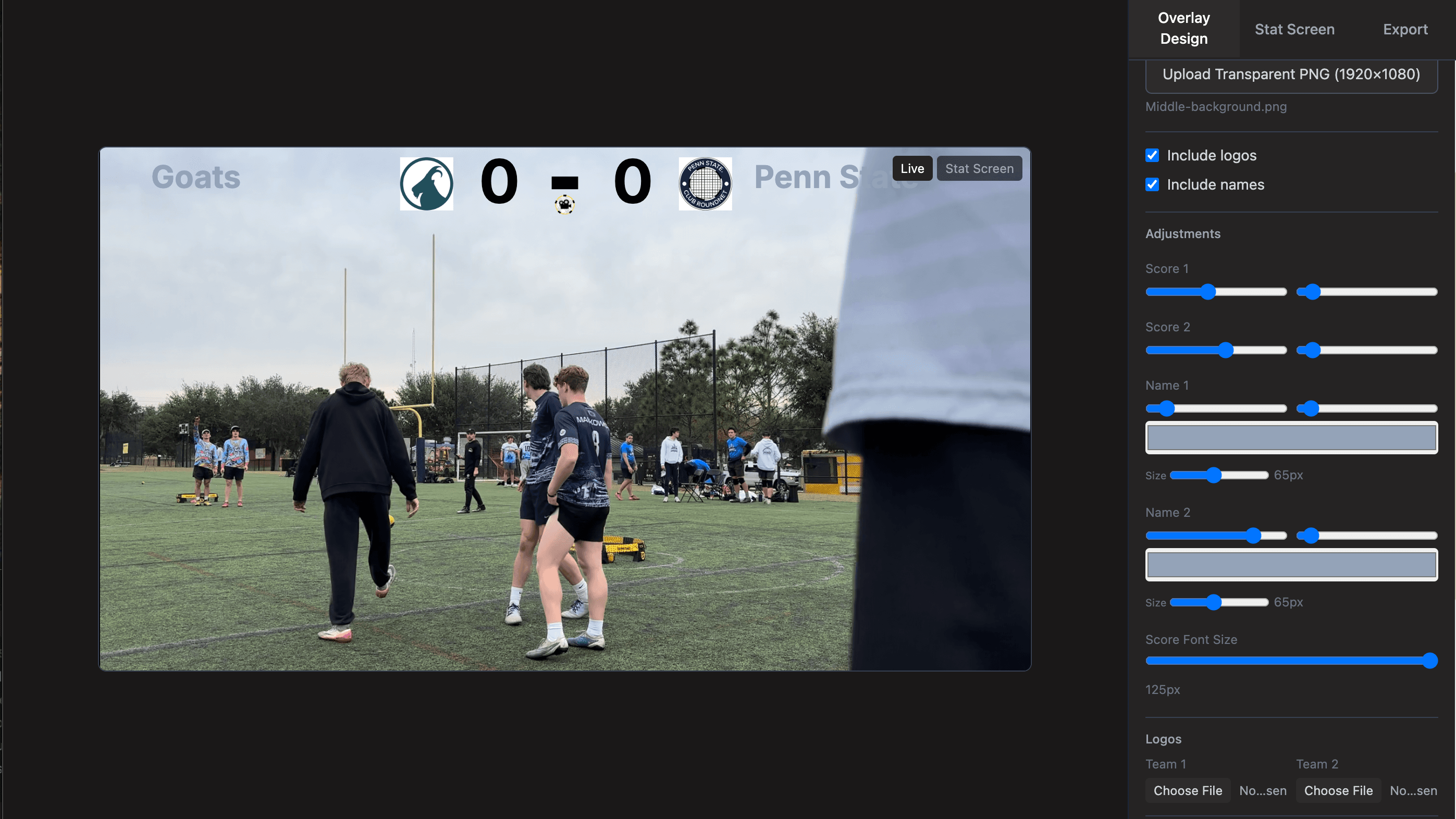 Broadcast Studio with a custom PNG overlay composited in the preview