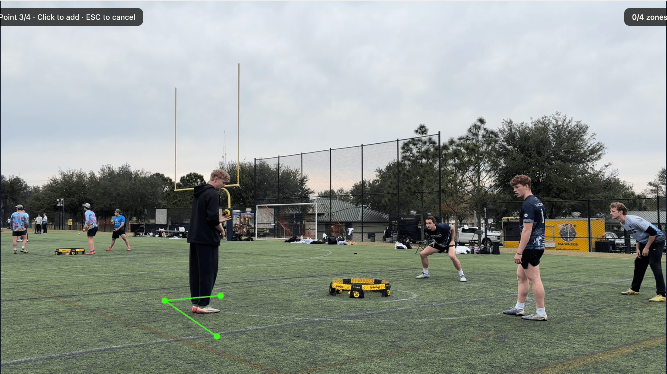 In-progress zone with three points placed and the fourth about to be clicked